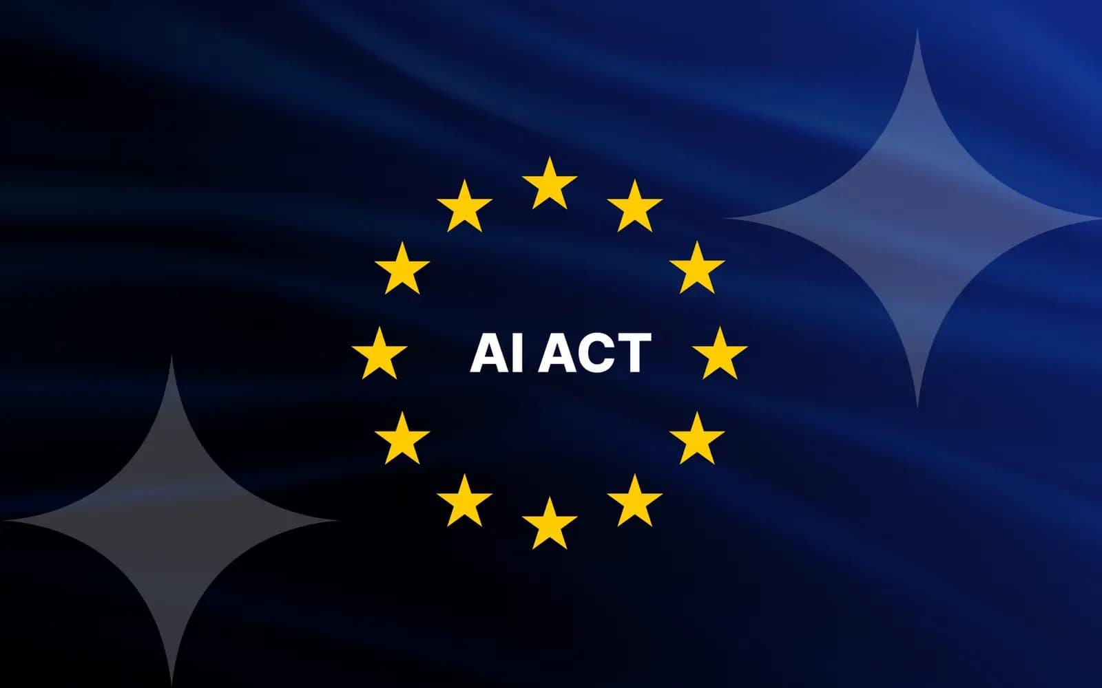 EU AI Act - EU's stjernecirkel med ordene AI ACT på en mørkeblå flagbaggrund