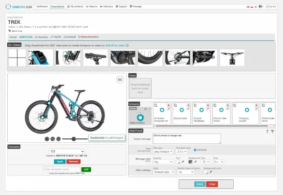 Orbitvus softwarebrugerflade til 360-graders visning af cykel