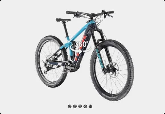 360-spinvisning af blå elektrisk mountainbike