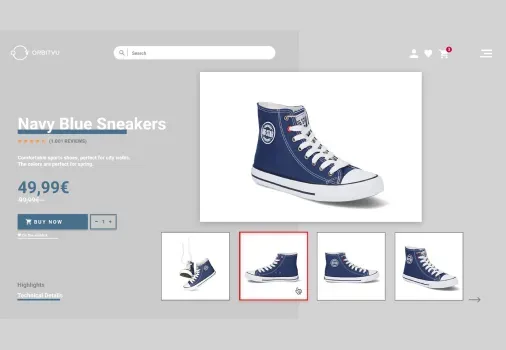 Brugerflade for produktside med marineblå sneakers