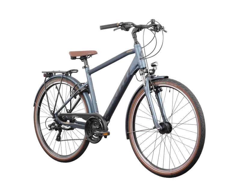 Packshot af grå bycykel