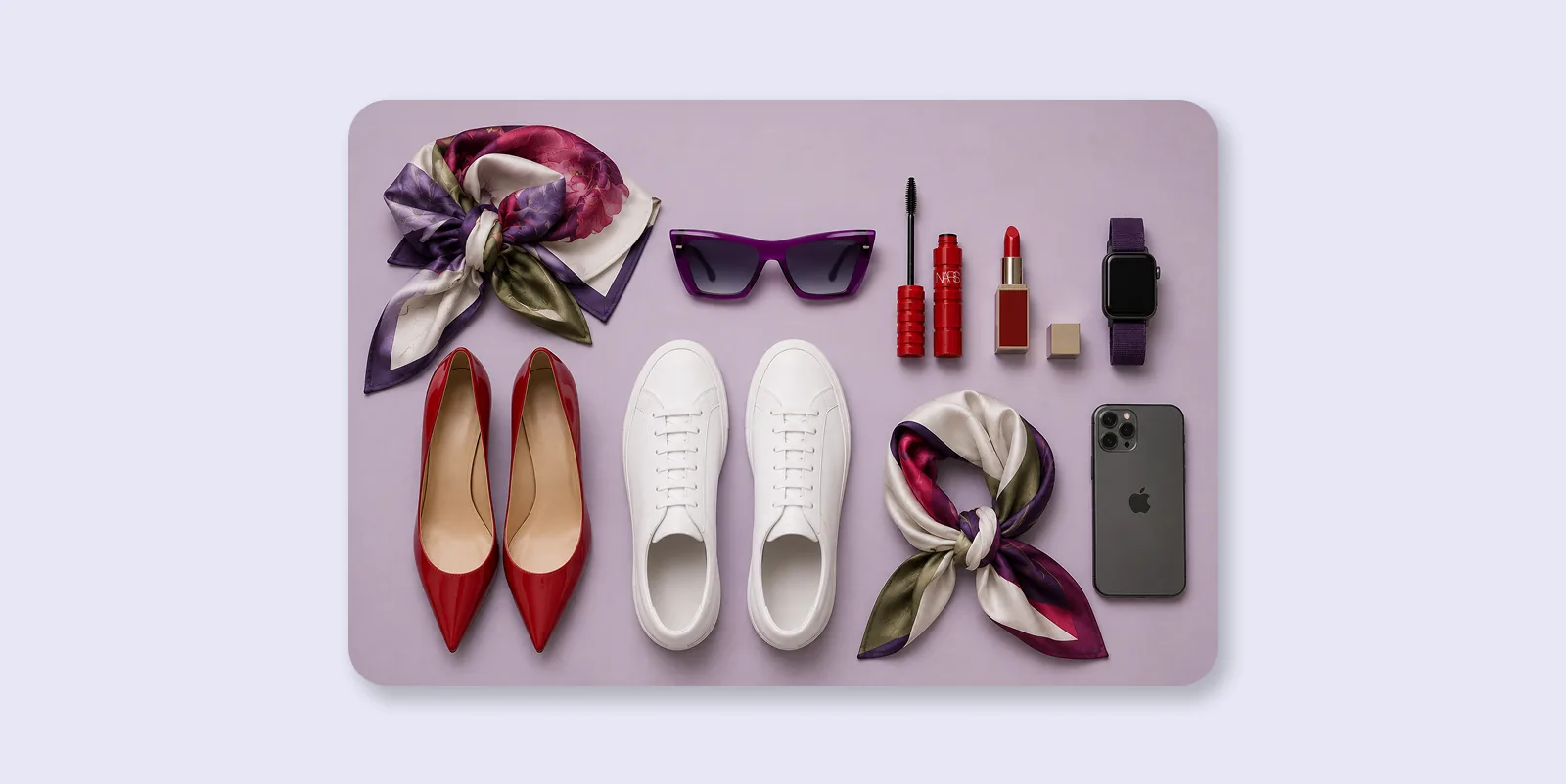 Eksempel på knolling i flat lay