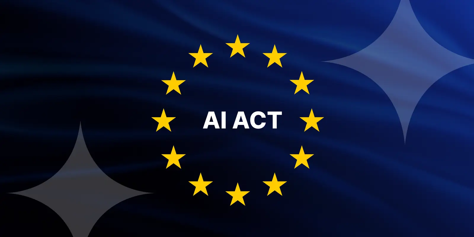 EU AI Act - EU's stjernecirkel med ordene AI ACT på en mørkeblå flagbaggrund